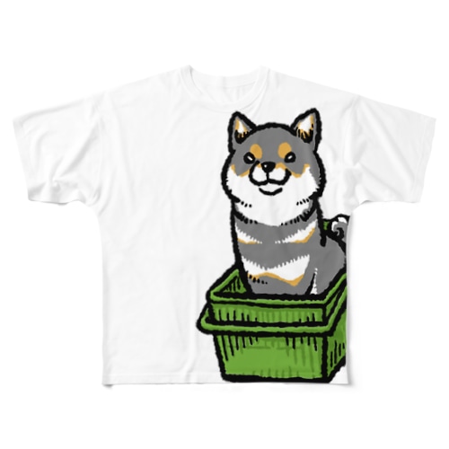 カゴ入り黒柴 All-Over Print T-Shirt