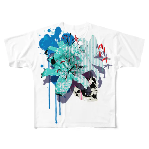 Lily Skull [Blue] All-Over Print T-Shirt