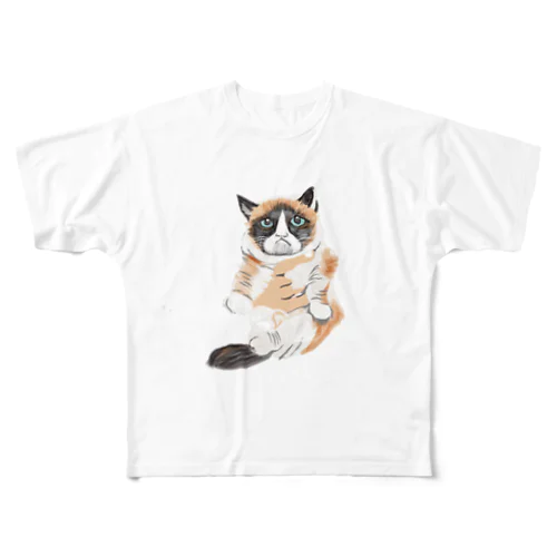 cat  ワンポイント フルグラフィックTシャツ