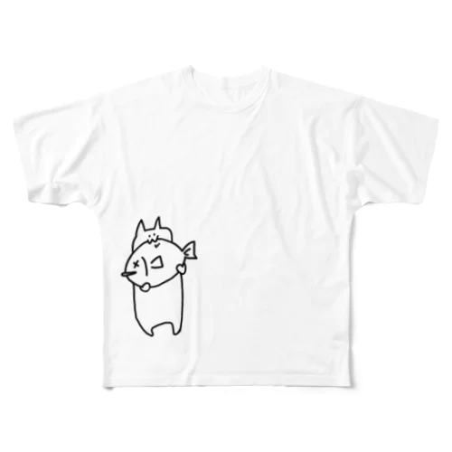 魚食べるねこ フルグラフィックTシャツ