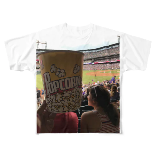 アメリカのポップコーン フルグラフィックTシャツ