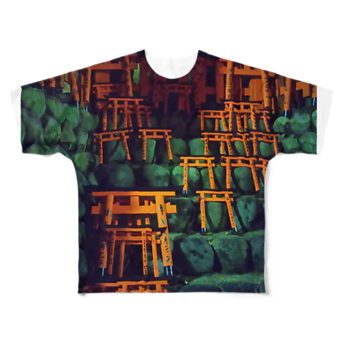 暗闇の鳥居たち All-Over Print T-Shirt