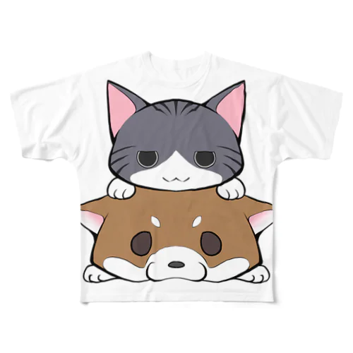 しばねこ（胡麻柴） フルグラフィックTシャツ