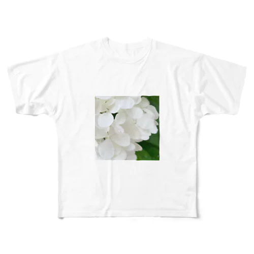 白紫陽花から落ちる雫 All-Over Print T-Shirt