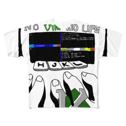 NO VIM NO LIFE フルグラフィックTシャツ