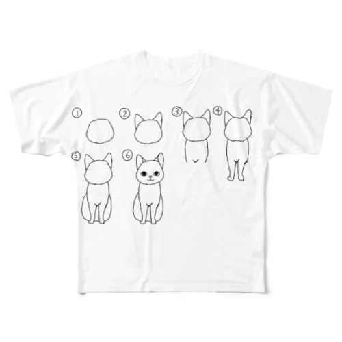 可愛いにゃんこの描き方柄～これであなたもにゃんこマスター～ All-Over Print T-Shirt