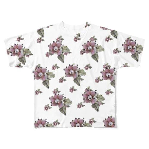 ベネチアンガラスの小花柄　ピンク フルグラフィックTシャツ