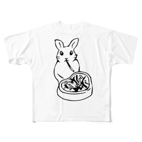 牧草食べるうさぎ All-Over Print T-Shirt