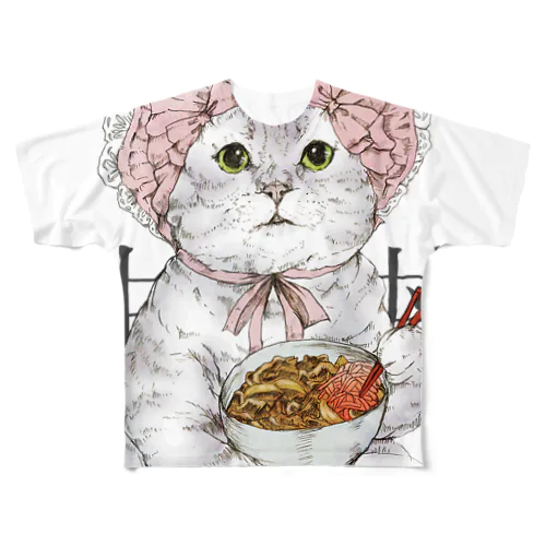 牛丼を推すロリィタ猫 フルグラフィックTシャツ