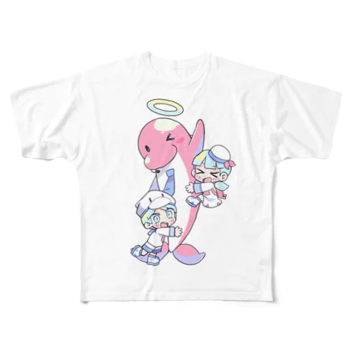 イルカのブッチくん（イラスト：寺田てら） フルグラフィックTシャツ