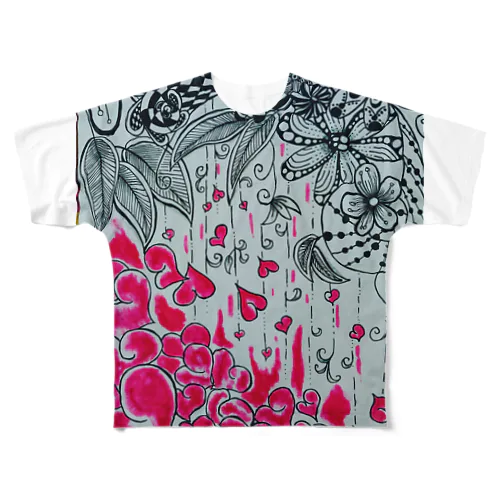 ハートの落ちる花 フルグラフィックTシャツ