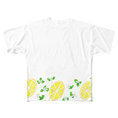 スライスレモンとレモンの花 All-Over Print T-Shirt