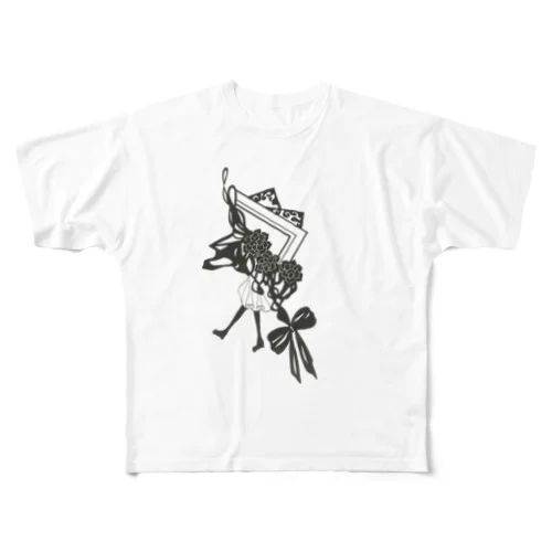 額縁を背負う少女 All-Over Print T-Shirt