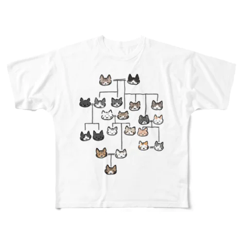 にゃん系図 All-Over Print T-Shirt