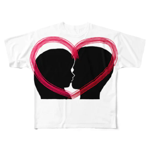 Silhouette of kiss with heart♥① All-Over Print T-Shirt