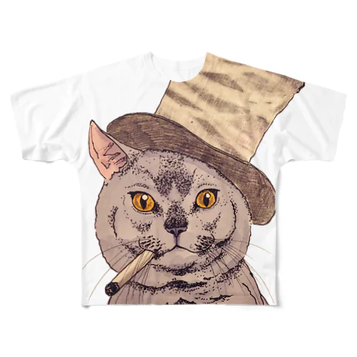 Dandy cat -紳士猫 フルグラフィックTシャツ