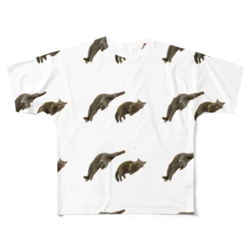 自由な伸び猫 フルグラフィックTシャツ
