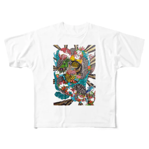 龍と錦鯉 All-Over Print T-Shirt