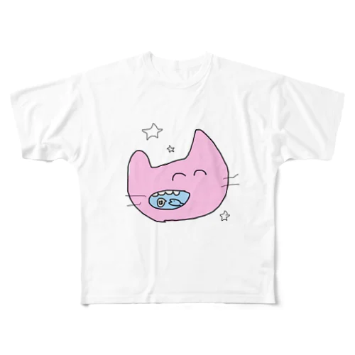 ねこに住んでいる魚くん フルグラフィックTシャツ