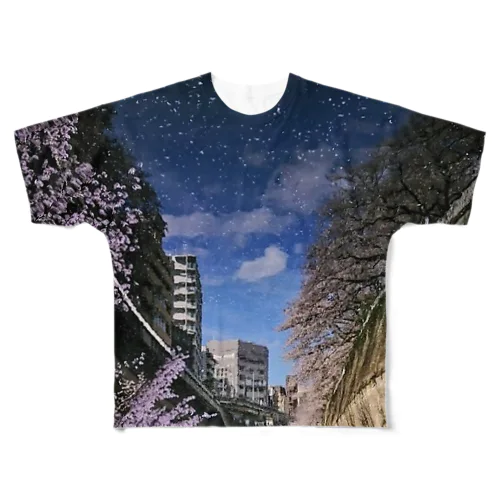 桜降る川空へ。 All-Over Print T-Shirt