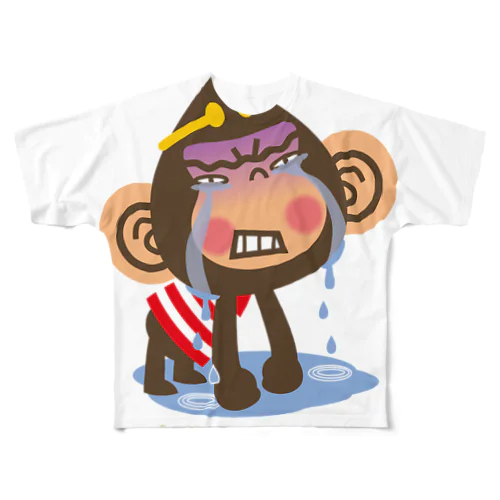 ドングリ頭のチンパンジー”号泣” フルグラフィックTシャツ