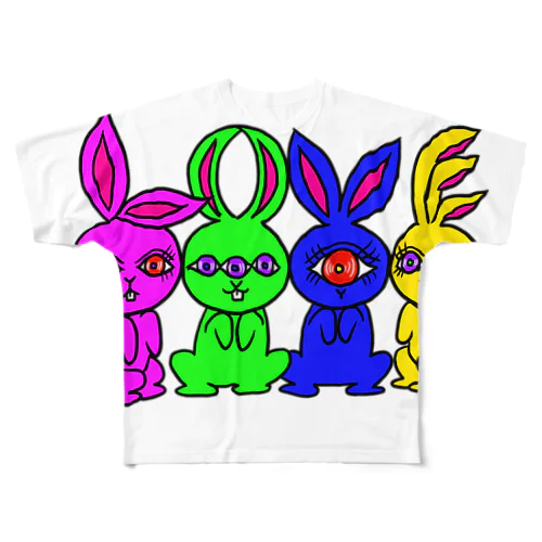 Funny bunny Friends LOVE NAMACOLOVE フルグラフィックTシャツ