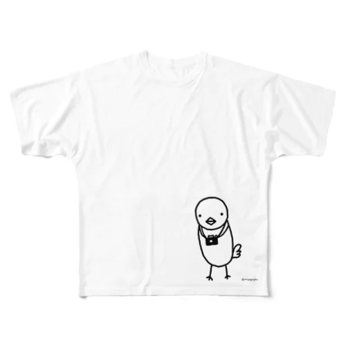 ひよこカメラマン（黒） フルグラフィックTシャツ