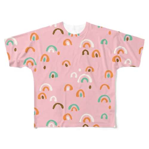 ピンク花柄 フルグラフィックTシャツ
