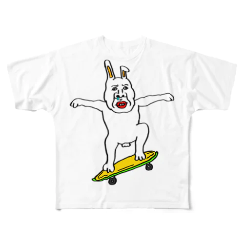スケボーウサギたける フルグラフィックTシャツ