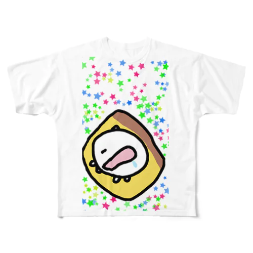 カステラの上で寝ながら時空を越えるねこです All-Over Print T-Shirt