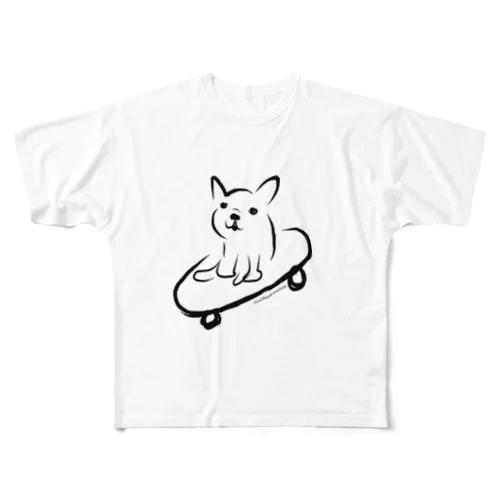 Skate boarder french bulldog 　スケボー　フレブル All-Over Print T-Shirt