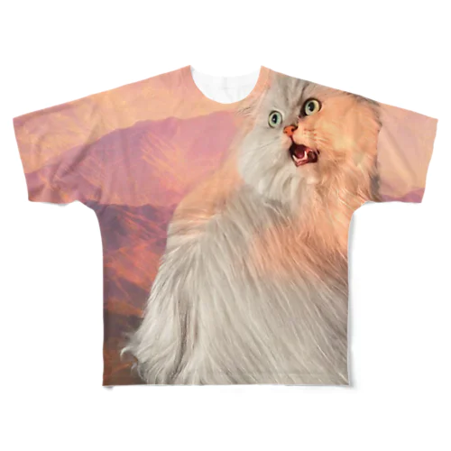 猫に豆鉄砲（火山） All-Over Print T-Shirt