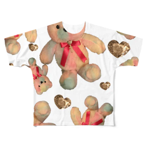 Dreamy Teddy Random Hearts フルグラフィックTシャツ