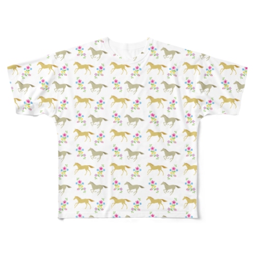 馬と花のTシャツ（フルグラフィックB）  All-Over Print T-Shirt