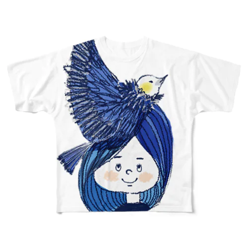 Blue bird girl フルグラフィックTシャツ