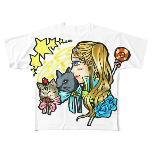 魔法少女miku✨使い魔ニャンズ召喚💙🍓 フルグラフィックTシャツ