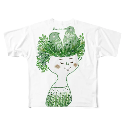 Green  bird フルグラフィックTシャツ