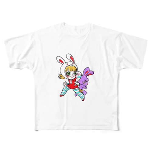 たたかう！Ms.Bunny Moogとさかなちゃん All-Over Print T-Shirt