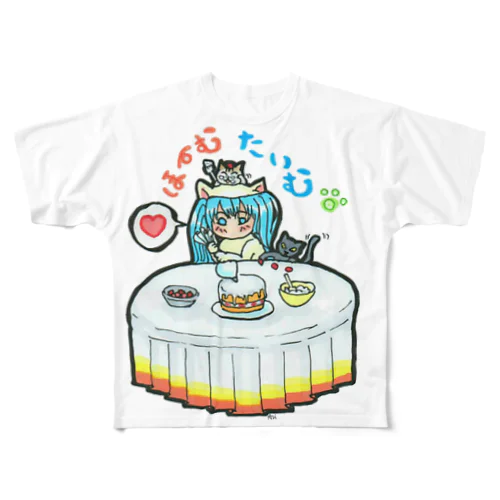 おうち時間💙mikuと愛猫 Home time All-Over Print T-Shirt