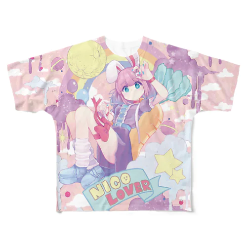 ニコニコ♡LOVERS つるしまたつみ先生 All-Over Print T-Shirt