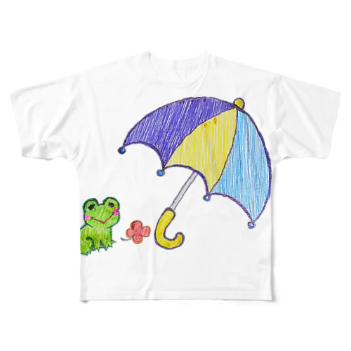 カエルくんの雨宿り フルグラフィックTシャツ