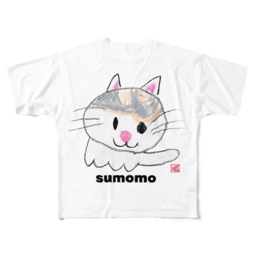 すもも猫クレヨンイラストS フルグラフィックTシャツ