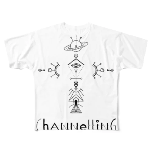 宇宙からの交信。CHANNELING.A 黒 フルグラフィックTシャツ