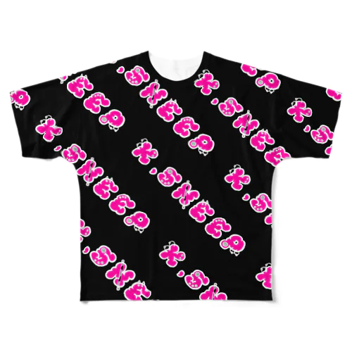 ピアスロゴ(ショッキングピンクフィル)【ブラック】 All-Over Print T-Shirt