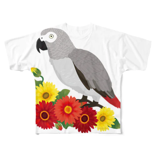 ヨウムとガーベラ All-Over Print T-Shirt