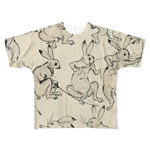 ウサギの弓遊び鳥獣戯画 フルグラフィックTシャツ