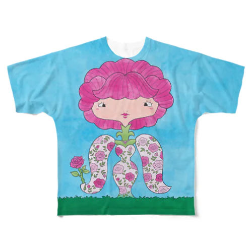 花子と根子（はなことねっこ）／バラ All-Over Print T-Shirt