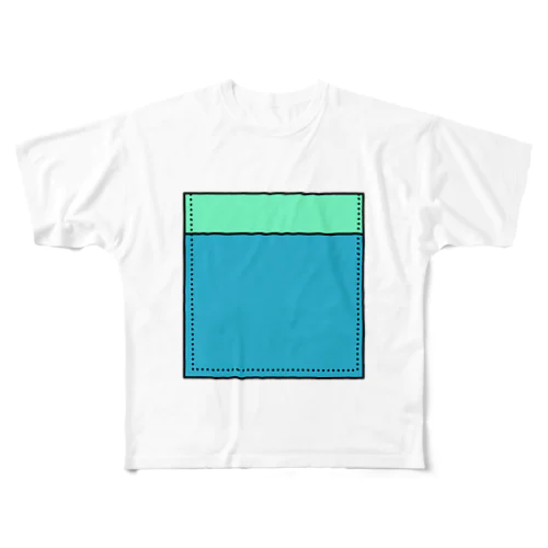 四角いポケット（緑と青） フルグラフィックTシャツ