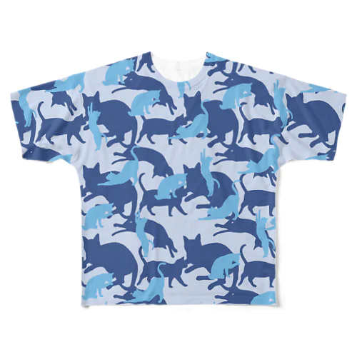 猫迷彩　カモフラージュ　青 All-Over Print T-Shirt