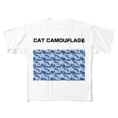 猫迷彩　カモフラージュ　ブルー All-Over Print T-Shirt